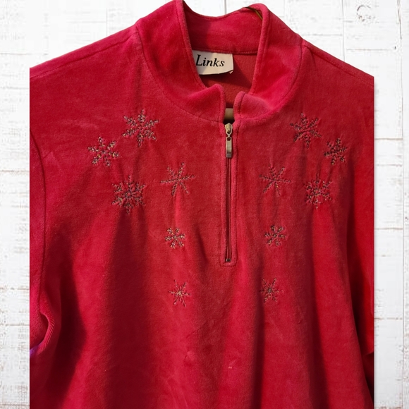 Hot Pink Velvety 2pc Set w/ Sparkly Snowflakes by Links - Picture 7 of 12